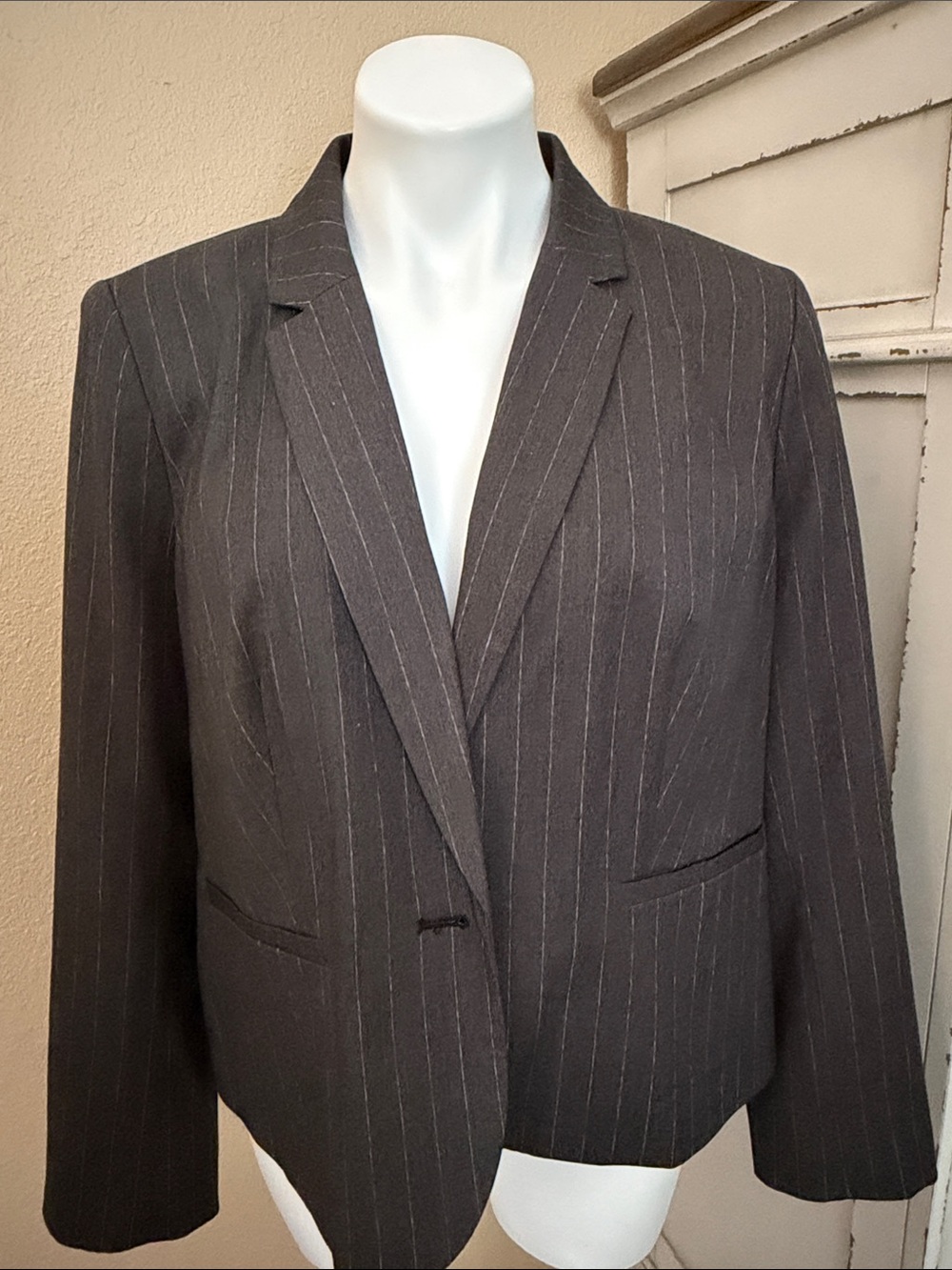 Worthington Petite Pinstripe Blazer in Charcoal and White